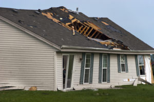 A home that has suffered from storm damage.